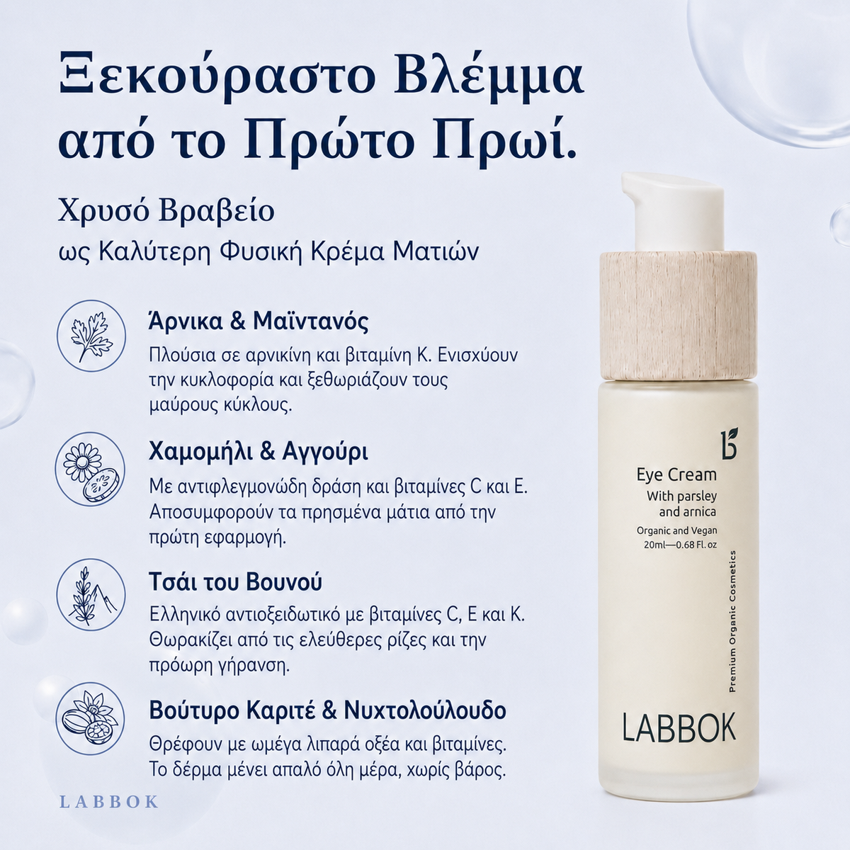 Σύστημα Περιποίησης Ματιών Labbok - Μαύροι Κύκλοι & Ρυτίδες, Άμεση Σύσφιξη σε 30 Λεπτά